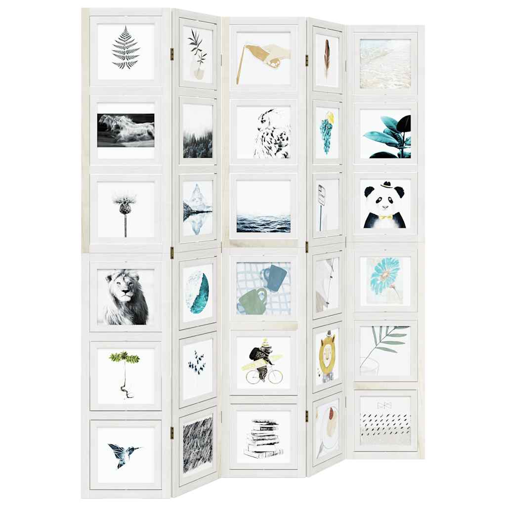 Room Divider 5 Panels White Solid Wood Paulownia